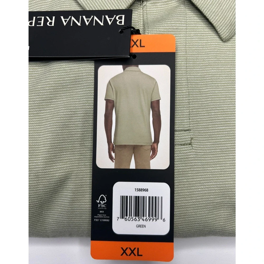 Banana Republic Men's Luxe Polo Shirt, Short Sleeve, Cotton, Green, Size 2XL